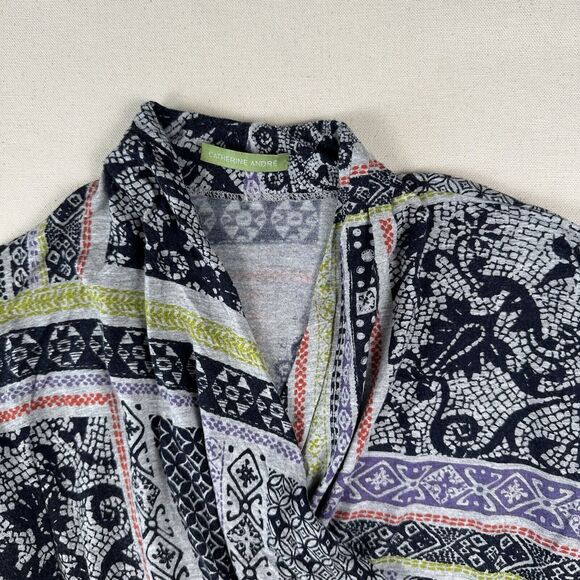 Catherine Andre Shawl Neck Blouse Top Women’s Small Mixed Print Art Long Sleeve - Picture 4 of 16